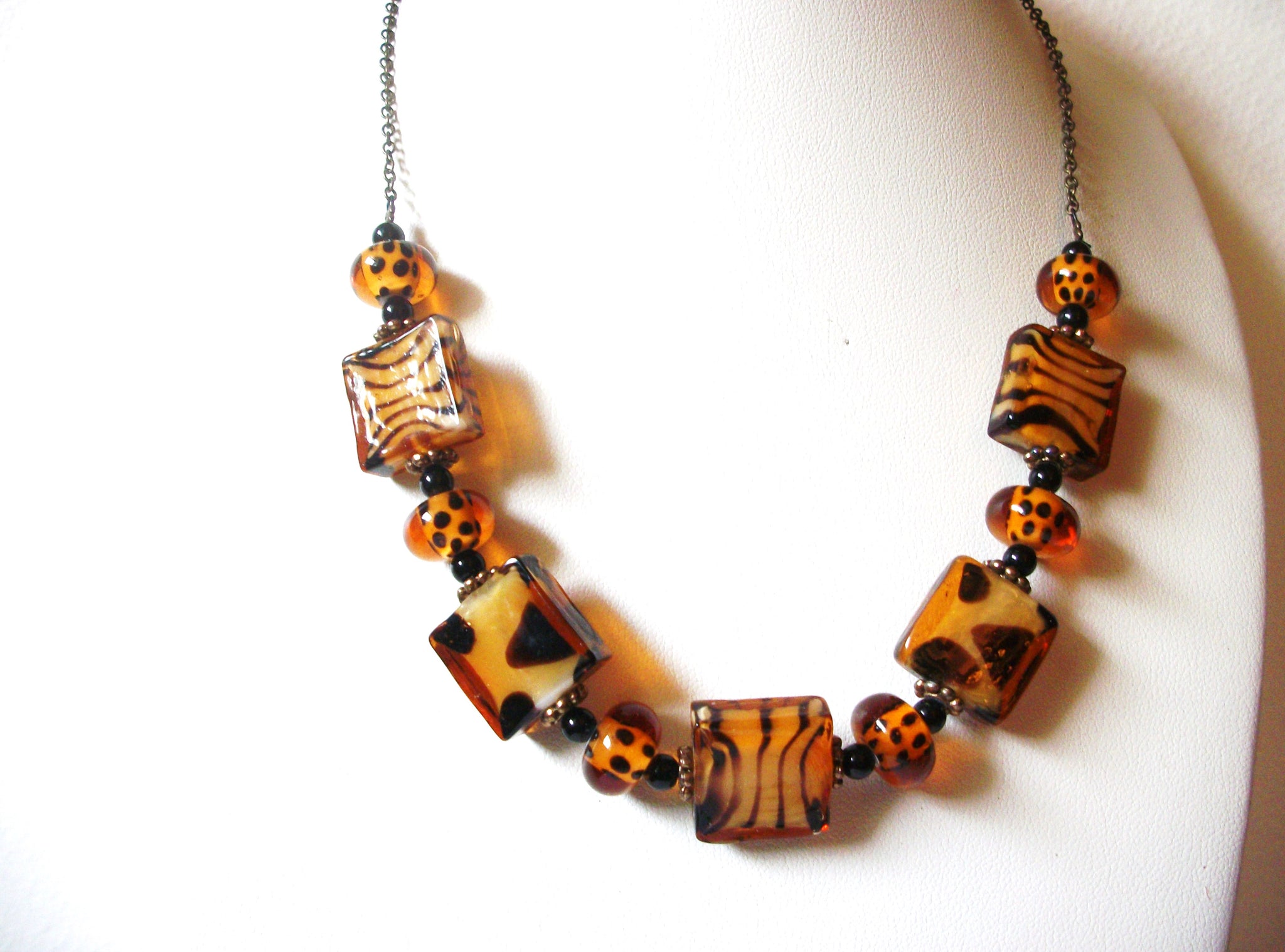 Retro Shorter Length Tiger Animal Print Glass Necklace 122520