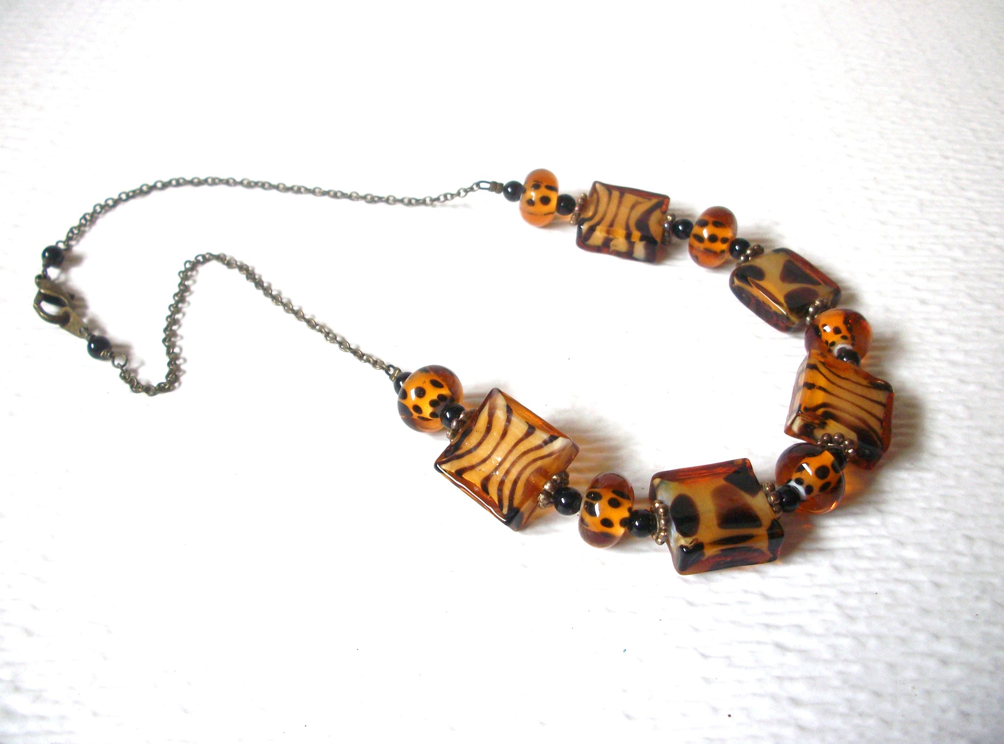 Retro Shorter Length Tiger Animal Print Glass Necklace 122520