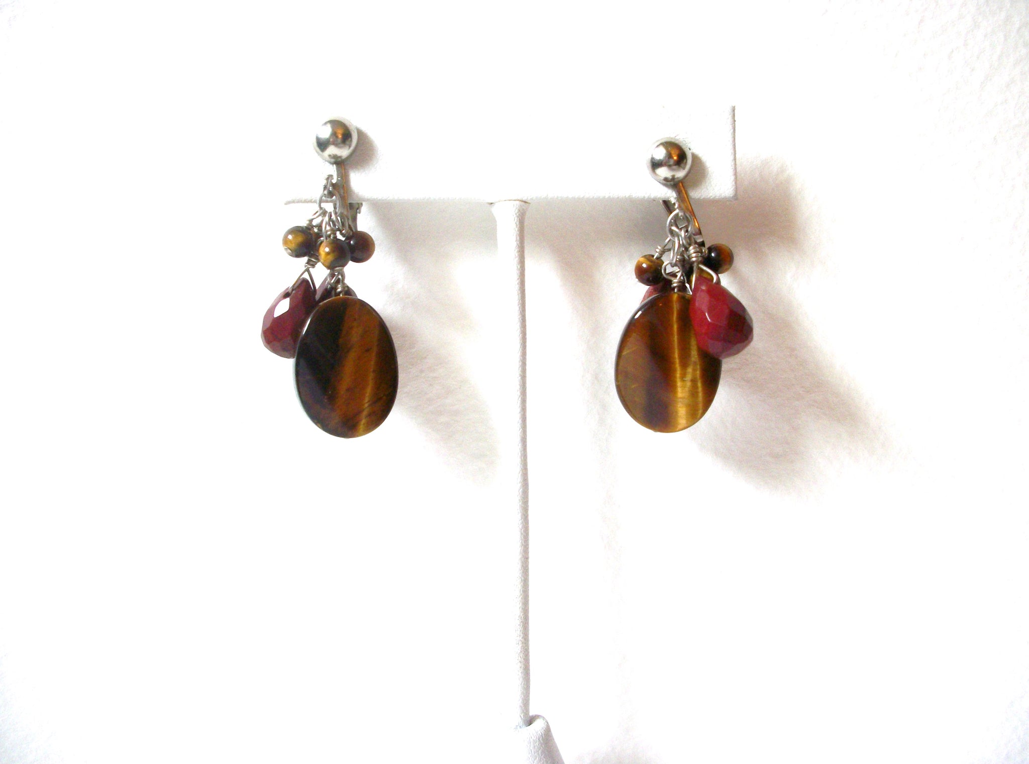 Tiger Eye Glass Vintage Clip On Earrings 122520