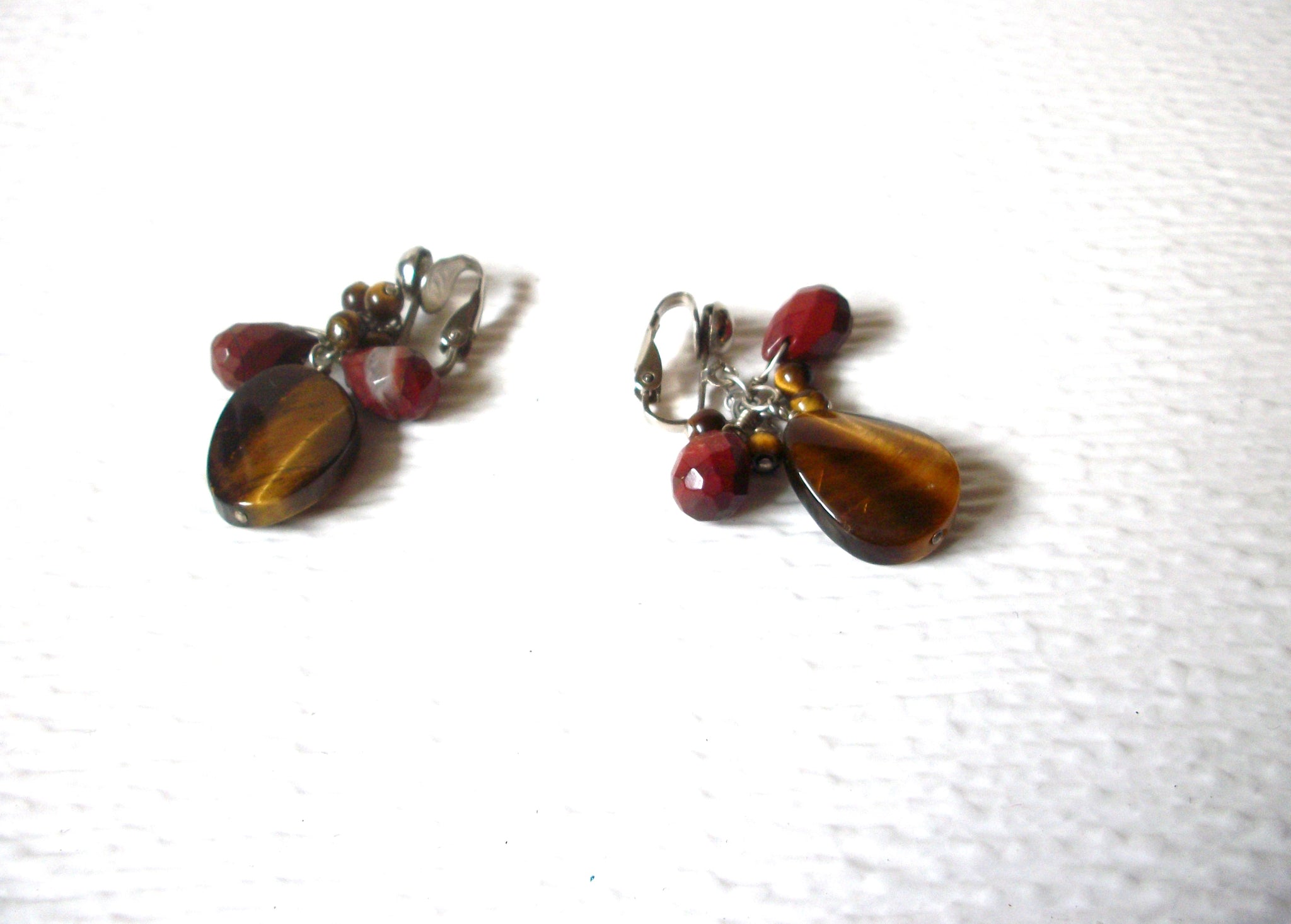 Tiger Eye Glass Vintage Clip On Earrings 122520