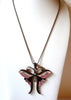 Copper Toned Rhinestone Butterfly Pendant Retro Necklace 122520