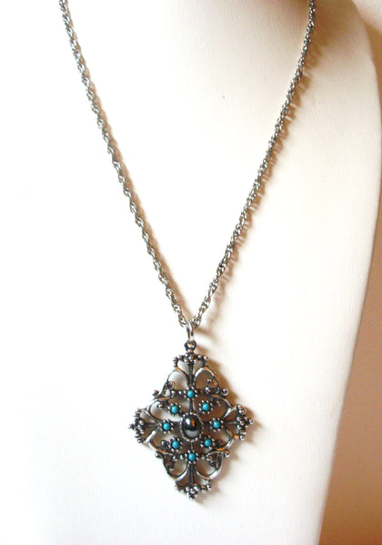 AVON Vintage Southwestern Silver Toned Floral Ornate Pendant Necklace 122520