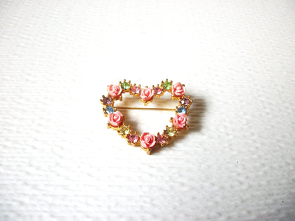 AVON Vintage Heart Rhinestone Brooch Pin 122620