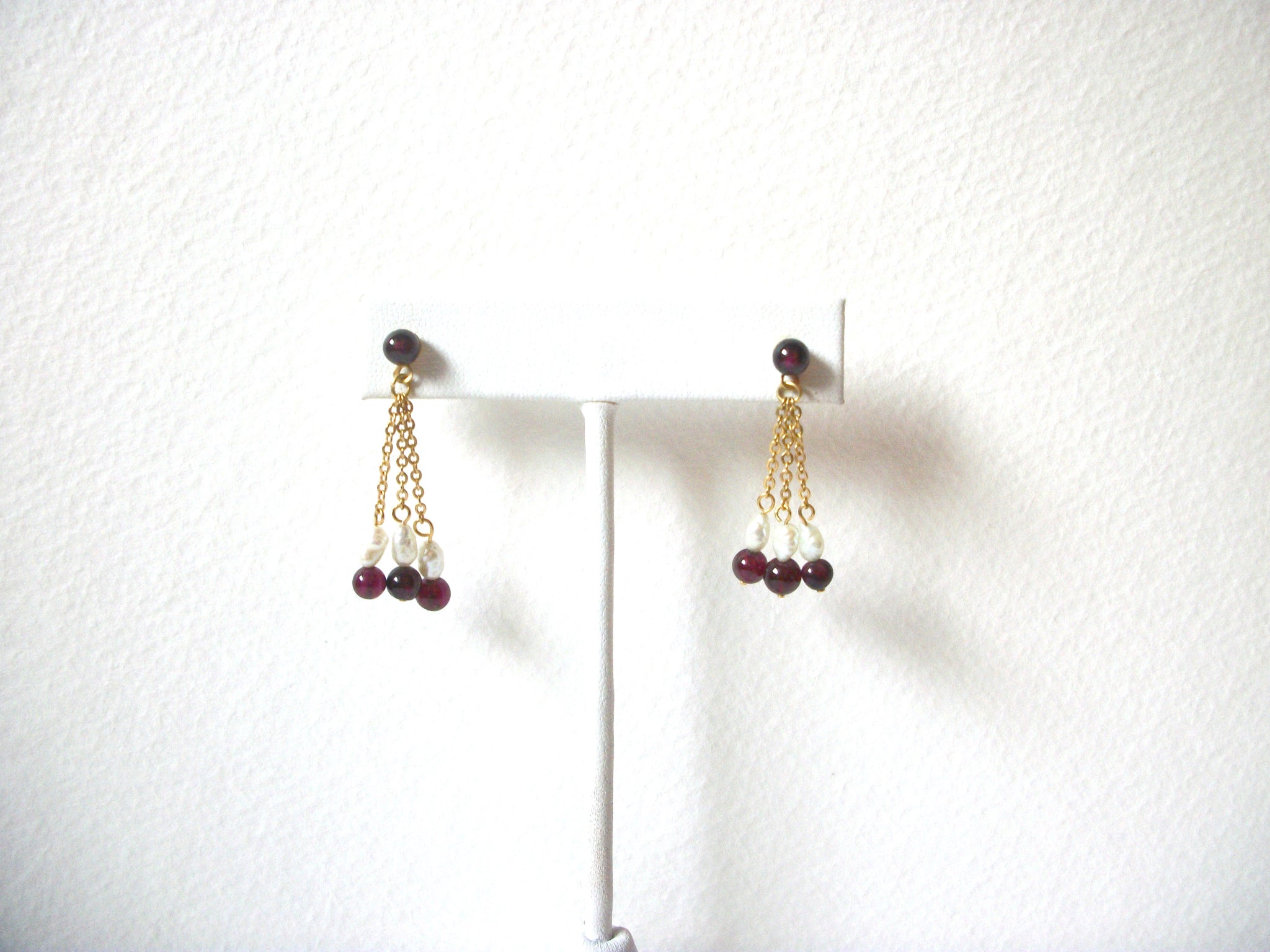 Pearl Glass Gold Toned Dangle Earrings Vintage 122620