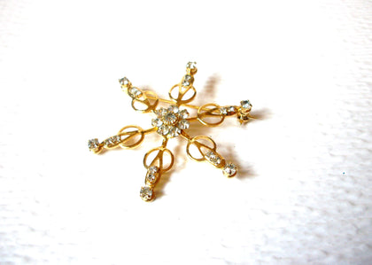 Vintage Gold Toned Snowflake Rhinestone Brooch Pin 122620