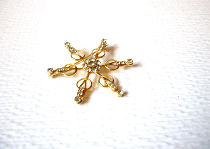 Vintage Gold Toned Snowflake Rhinestone Brooch Pin 122620
