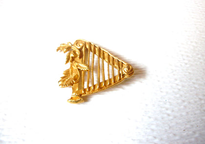 Gold Toned Harp Vintage Music Brooch Pin 122620