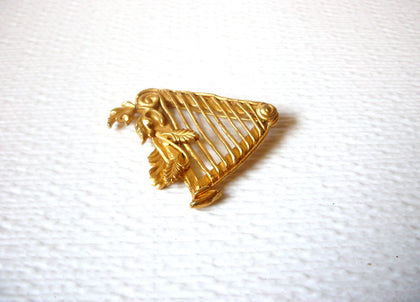 Gold Toned Harp Vintage Music Brooch Pin 122620