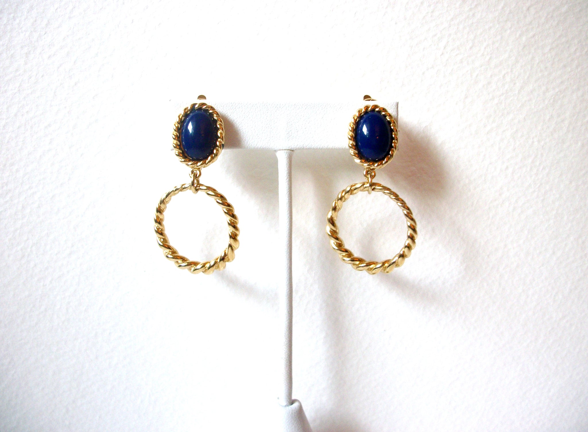 TRIFARI Gold Toned Hoop Blue Vintage Earrings 122720