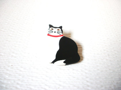 Vintage Black White Ceramic Cat Brooch Pin 122720