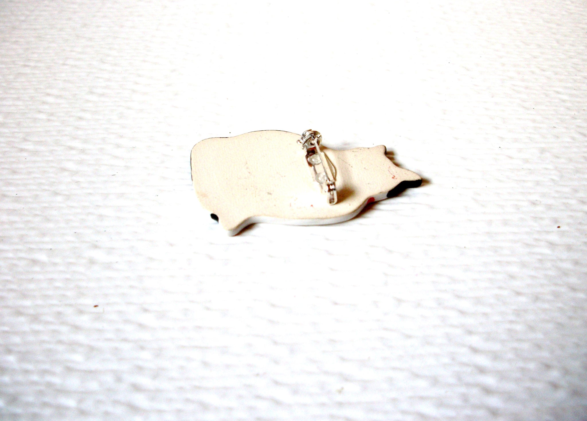 Vintage Black White Ceramic Cat Brooch Pin 122720