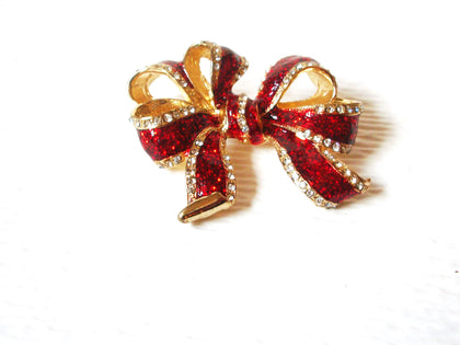 Festive Clear Rhinestone Ribbon Brooch Pin 122720