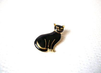 Vintage Black Gold Toned Cat Brooch Pin 122720