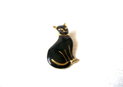 Vintage Black Gold Toned Cat Brooch Pin 122720