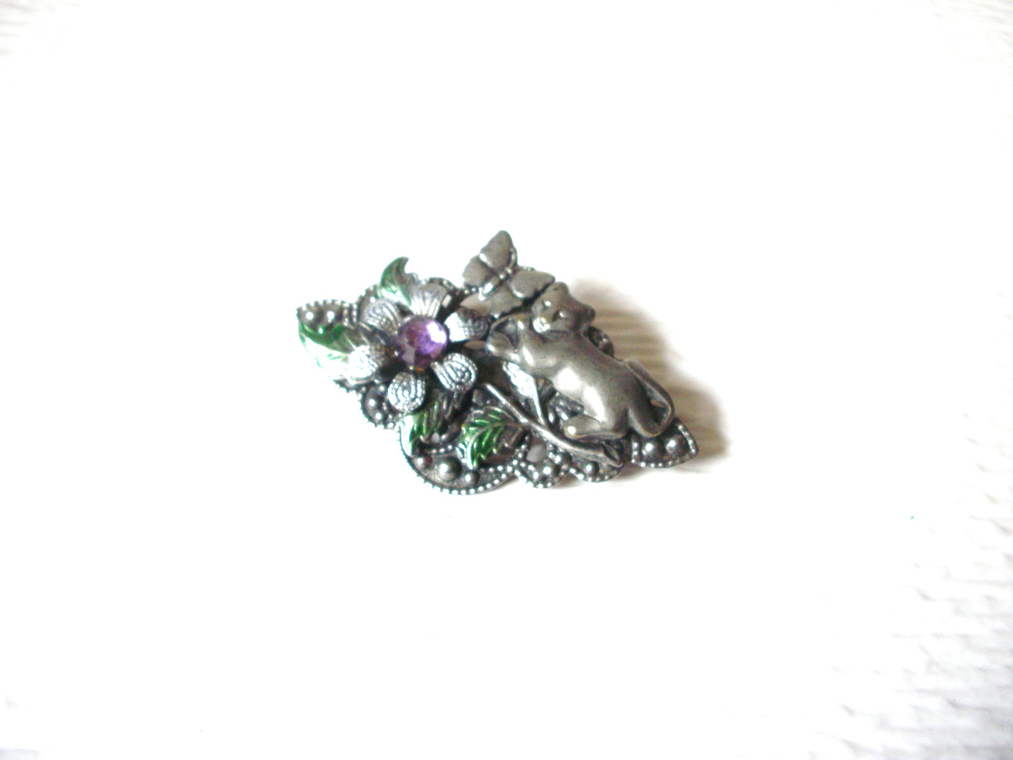 Vintage Butterfly Cat Rhinestone Brooch Pin 122720