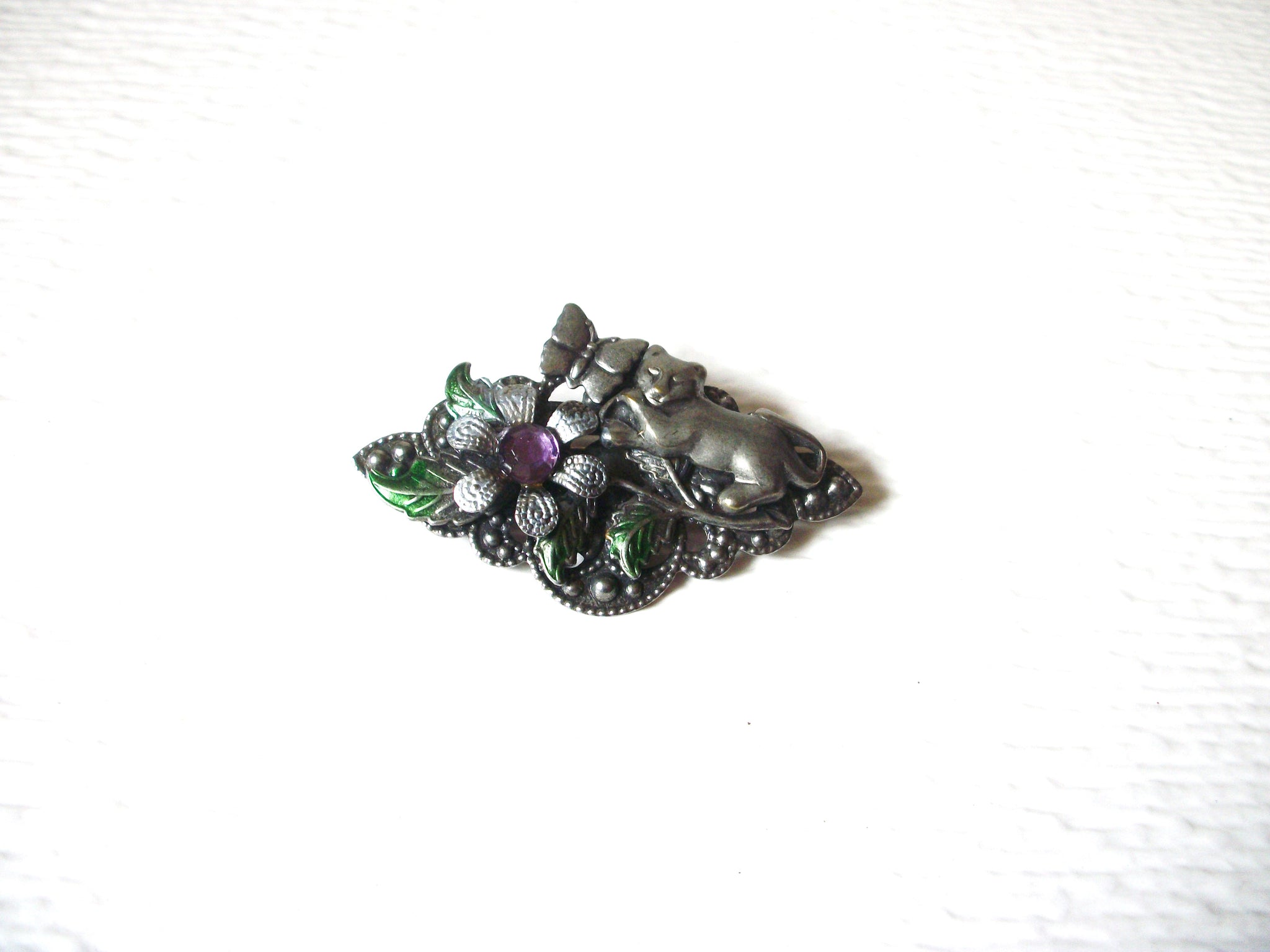 Vintage Butterfly Cat Rhinestone Brooch Pin 122720