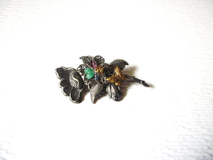 Vintage Butterfly Cat Rhinestone Brooch Pin 122720