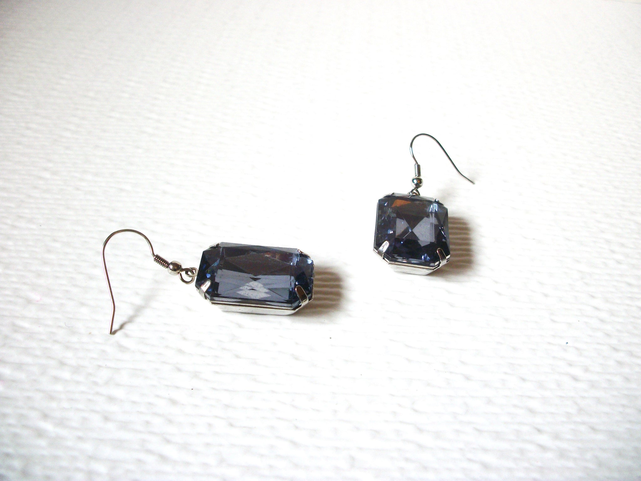 Retro Black Violet Prong Set Glass Earrings 122820