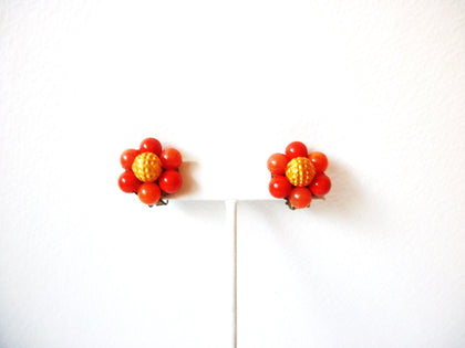 Vintage 1950s JAPAN Orange Gold Cluster Clip On Earrings 122820