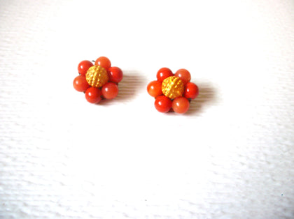 Vintage 1950s JAPAN Orange Gold Cluster Clip On Earrings 122820