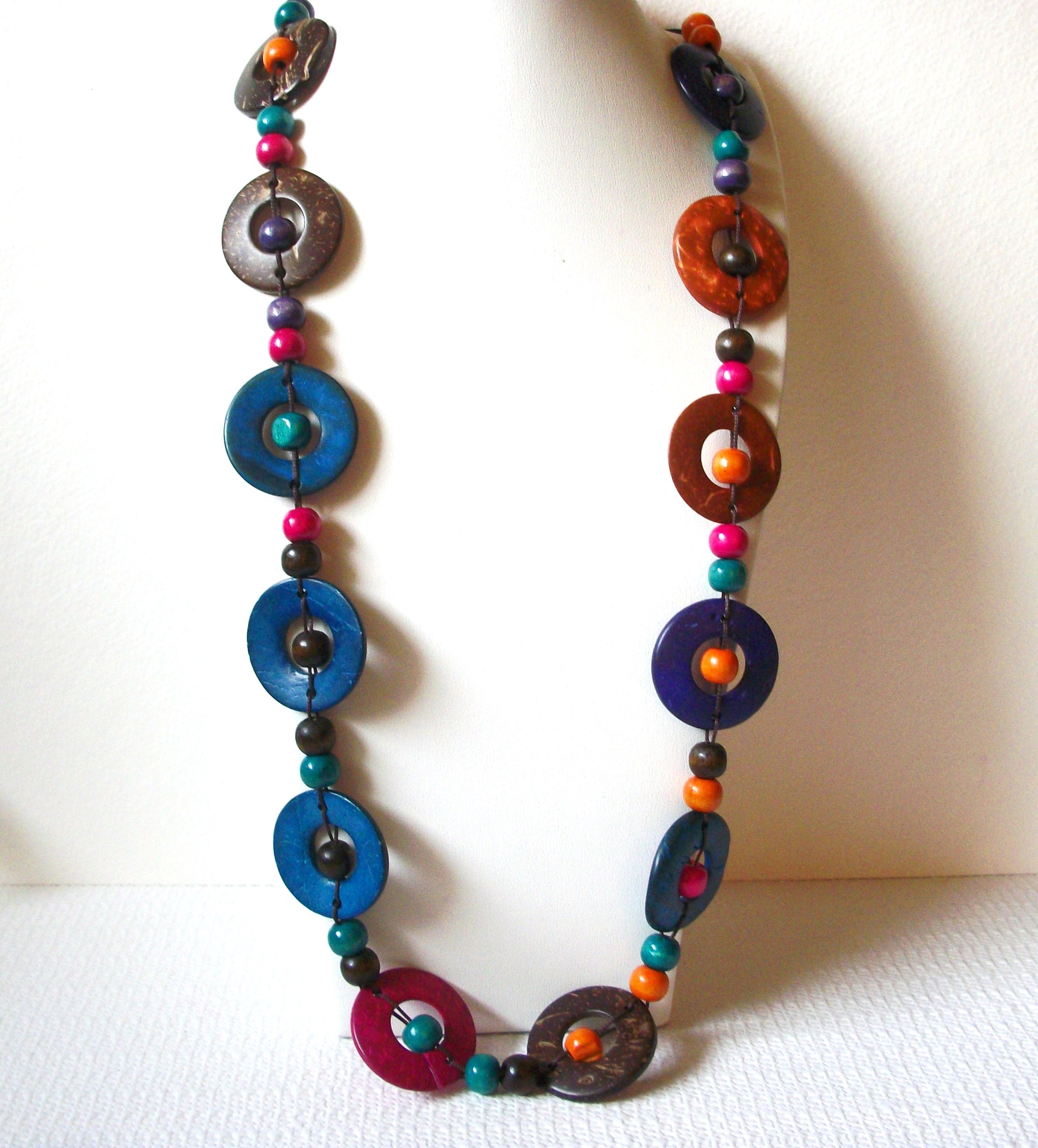 Retro Colorful Bohemian Wood Nut Necklace 101720