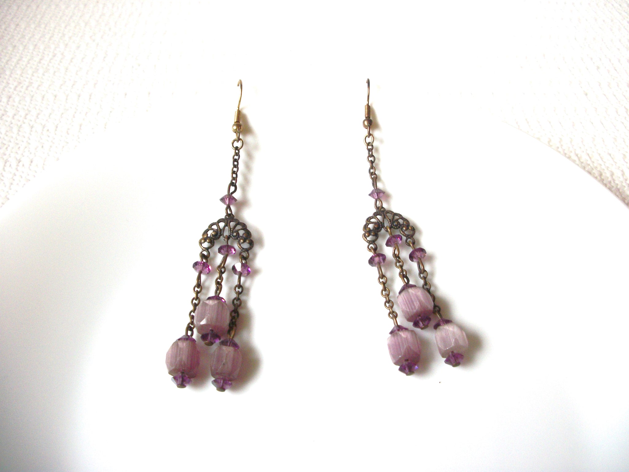 Vintage Lucite Glass Plum Chandelier Earrings 101720