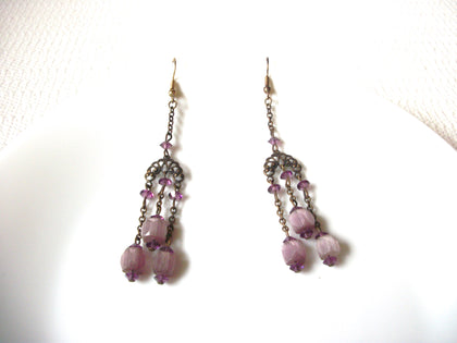 Vintage Lucite Glass Plum Chandelier Earrings 101720