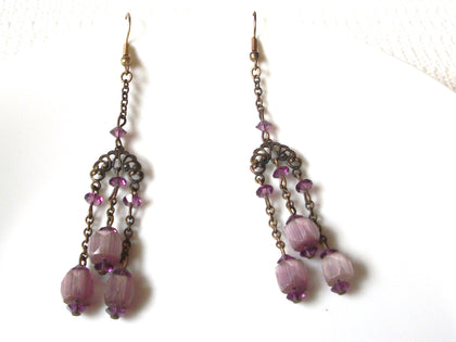 Vintage Lucite Glass Plum Chandelier Earrings 101720