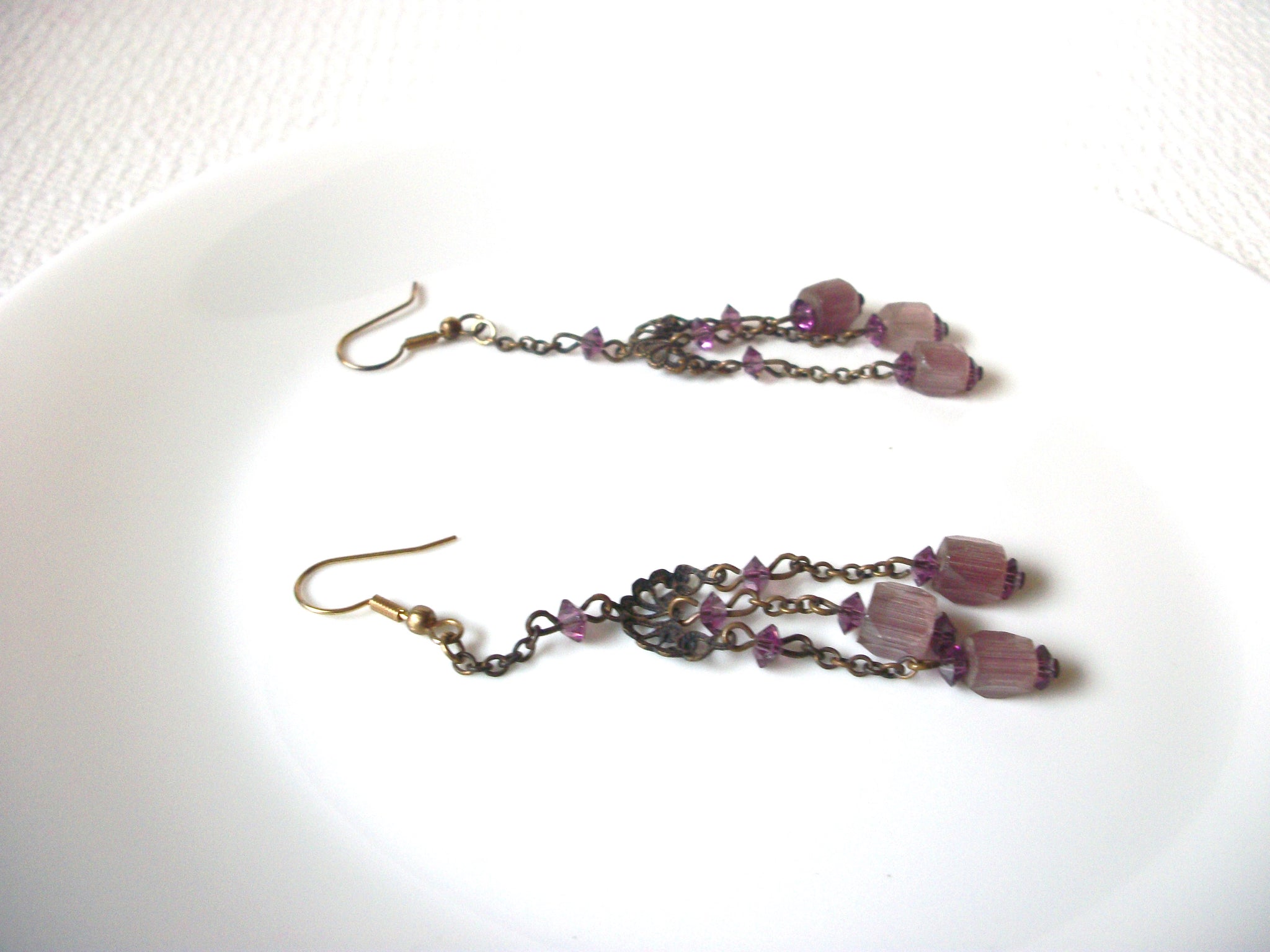 Vintage Lucite Glass Plum Chandelier Earrings 101720
