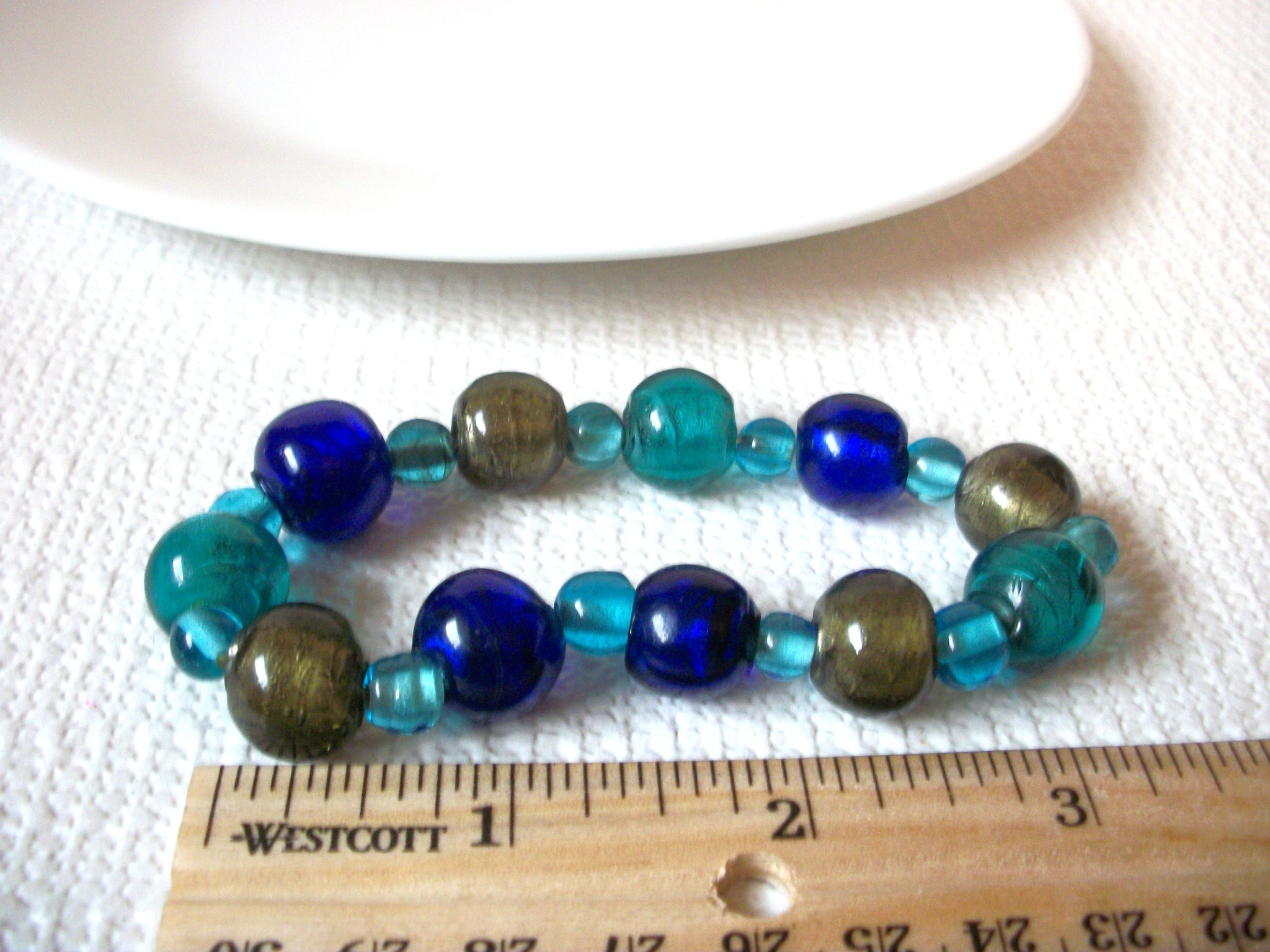 Vintage Colorful Green Blue Glass Bracelet 101720