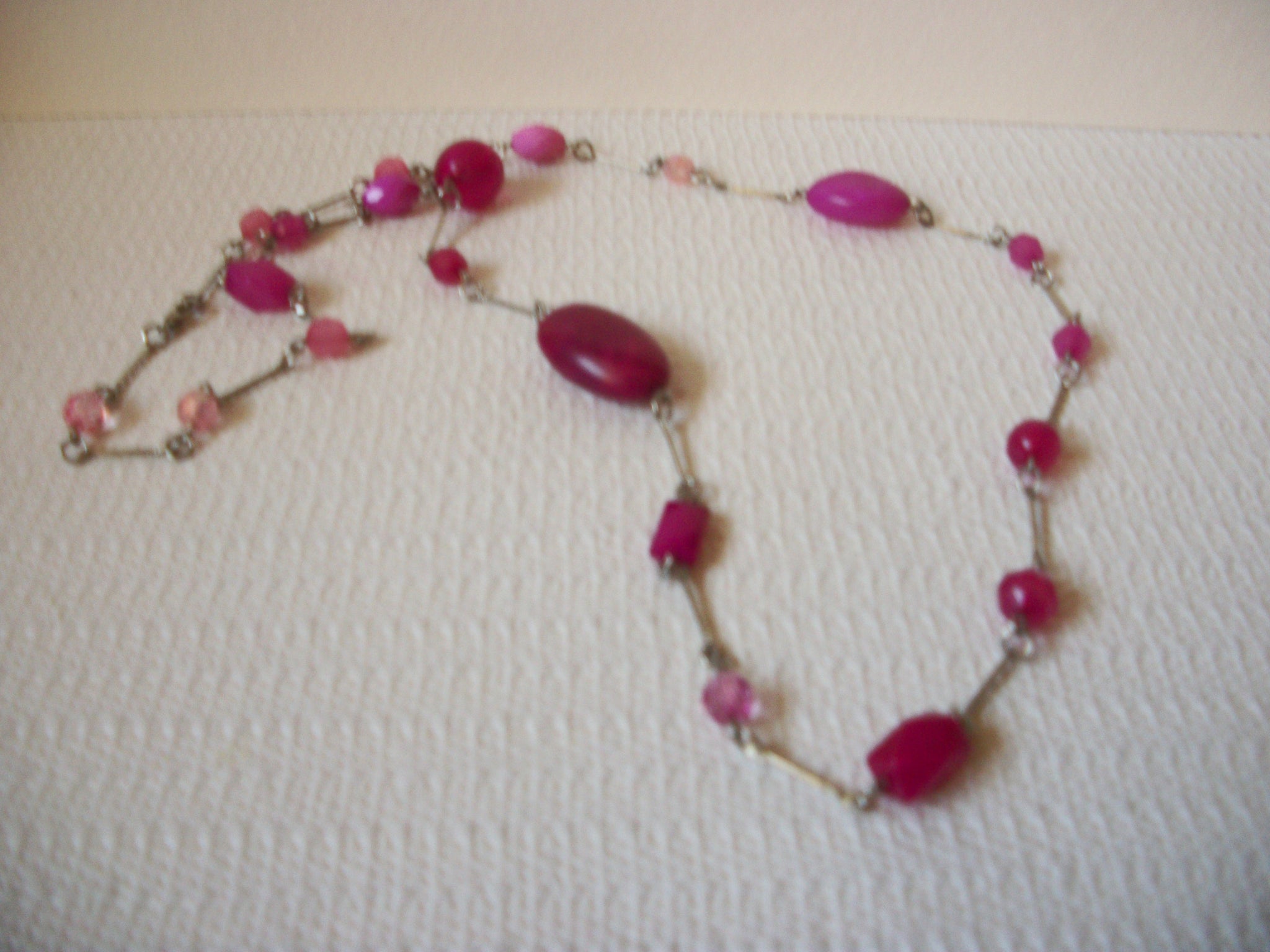 Retro Pink Silver Lucite Necklace 101820