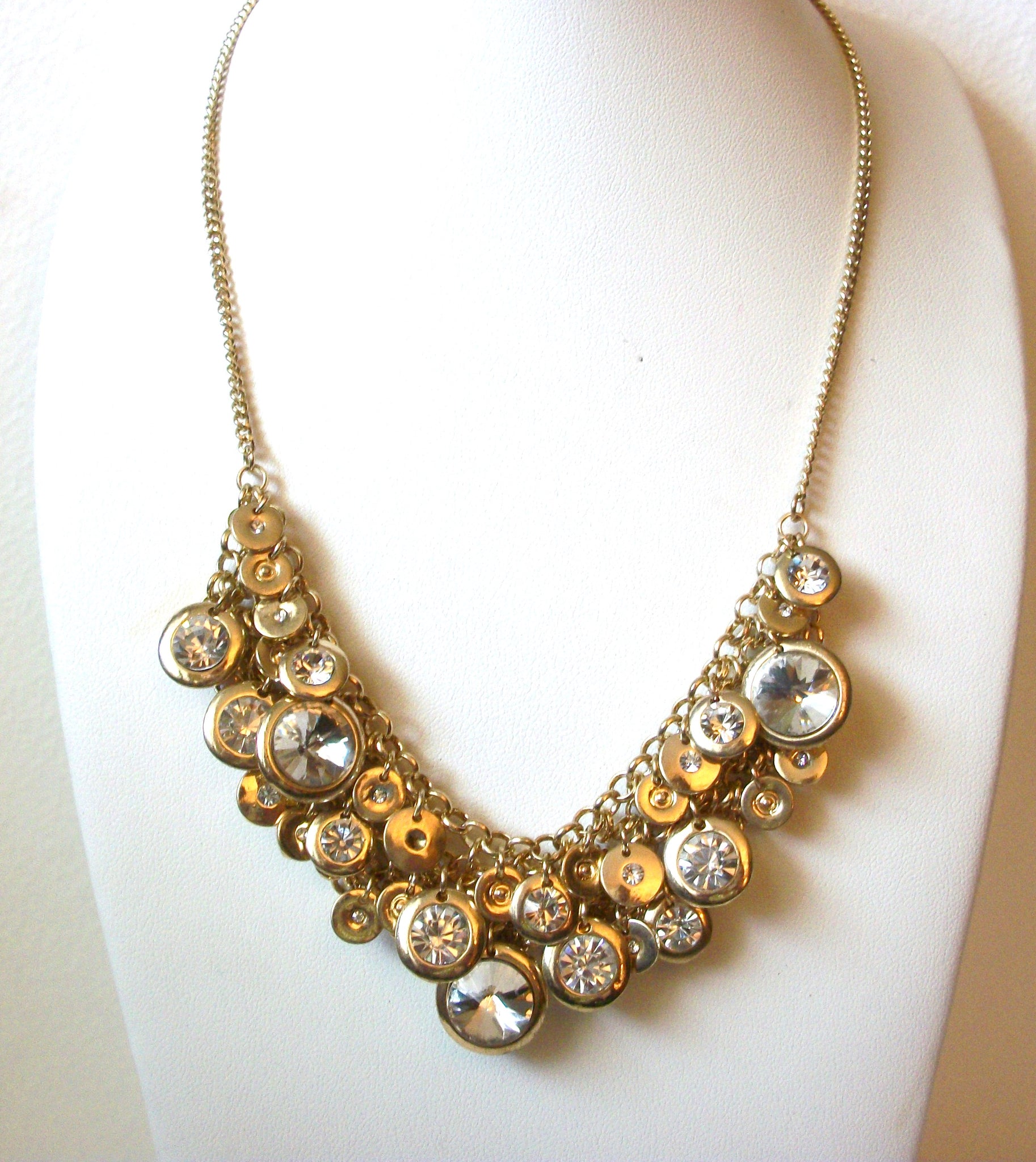 Retro Gold Clear Rhinestones Bib Cluster Necklace 101820