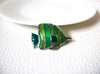 Vintage Green Glass Tropical Fish Brooch Pin 101820