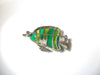 Vintage Green Glass Tropical Fish Brooch Pin 101820