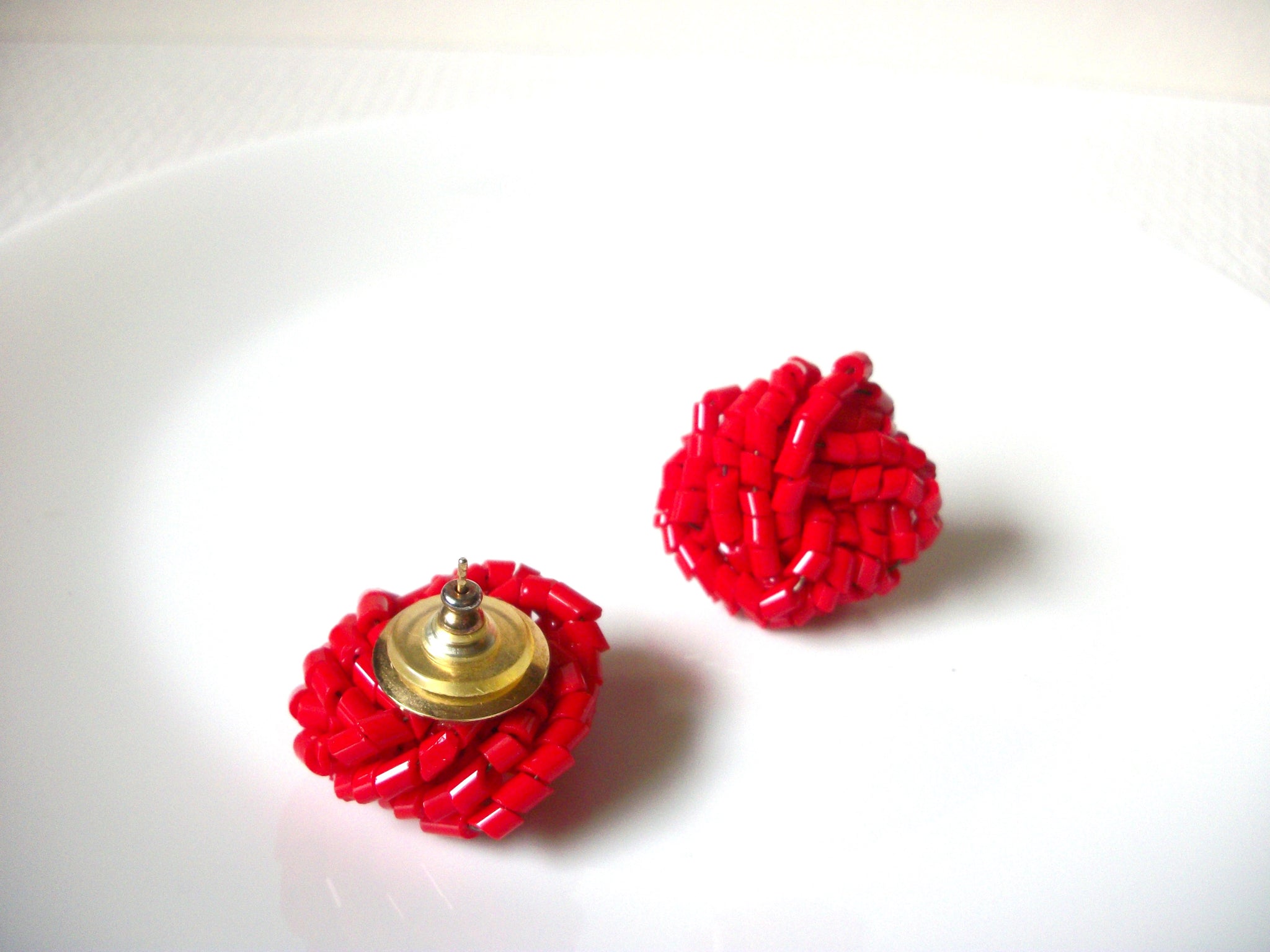 Vintage Red Glass Cluster Earrings 101820