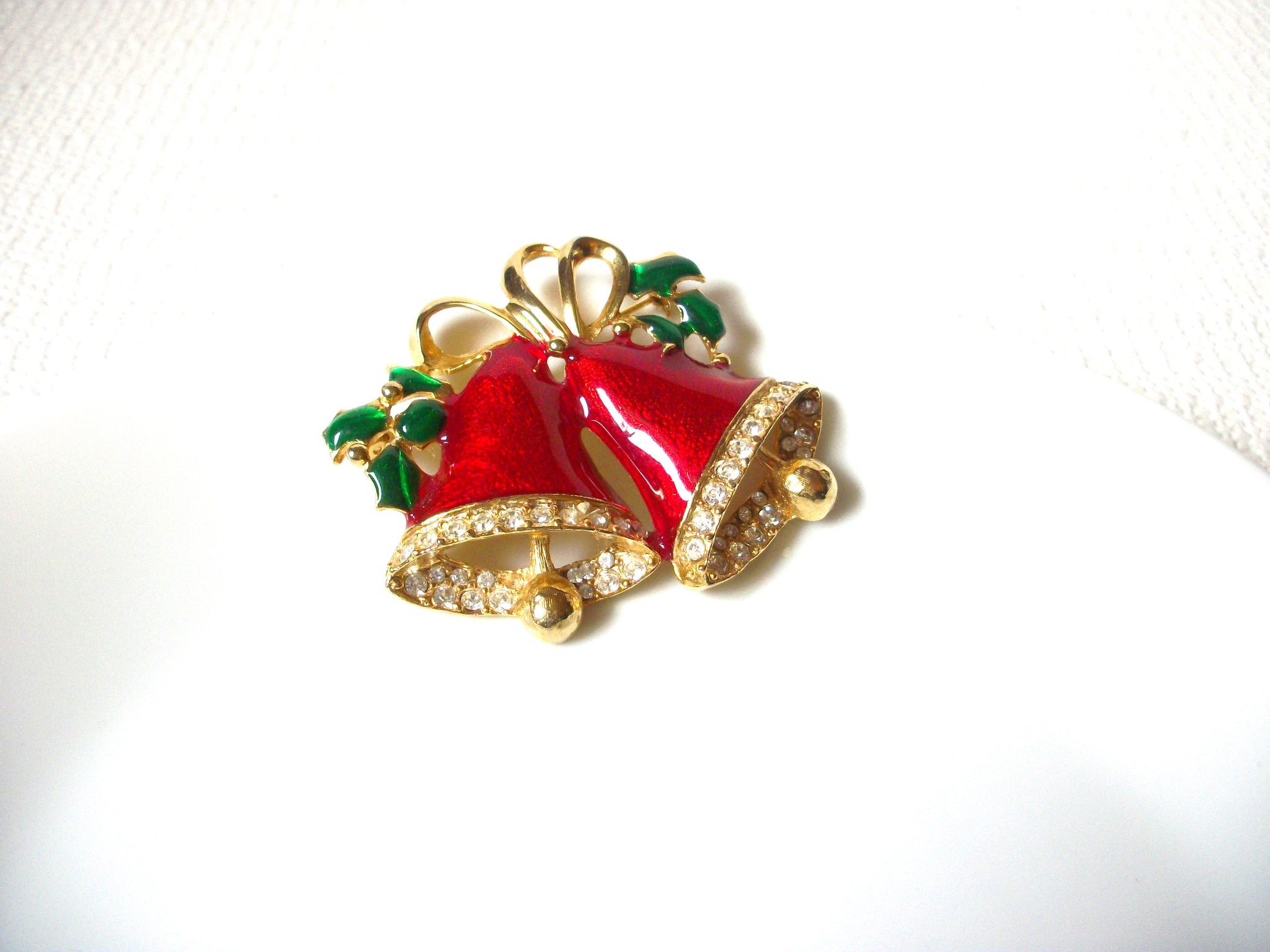 Larger Retro Enameled Rhinestones Christmas Brooch Pin 101820