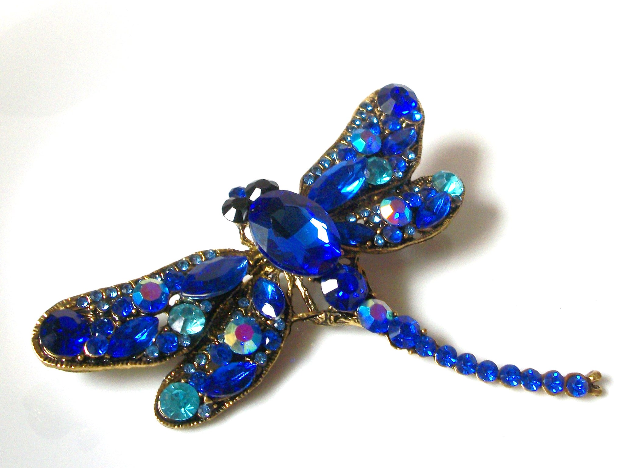 Retro Large Blue Rhinestones Dragonfly Brooch Pin 101820