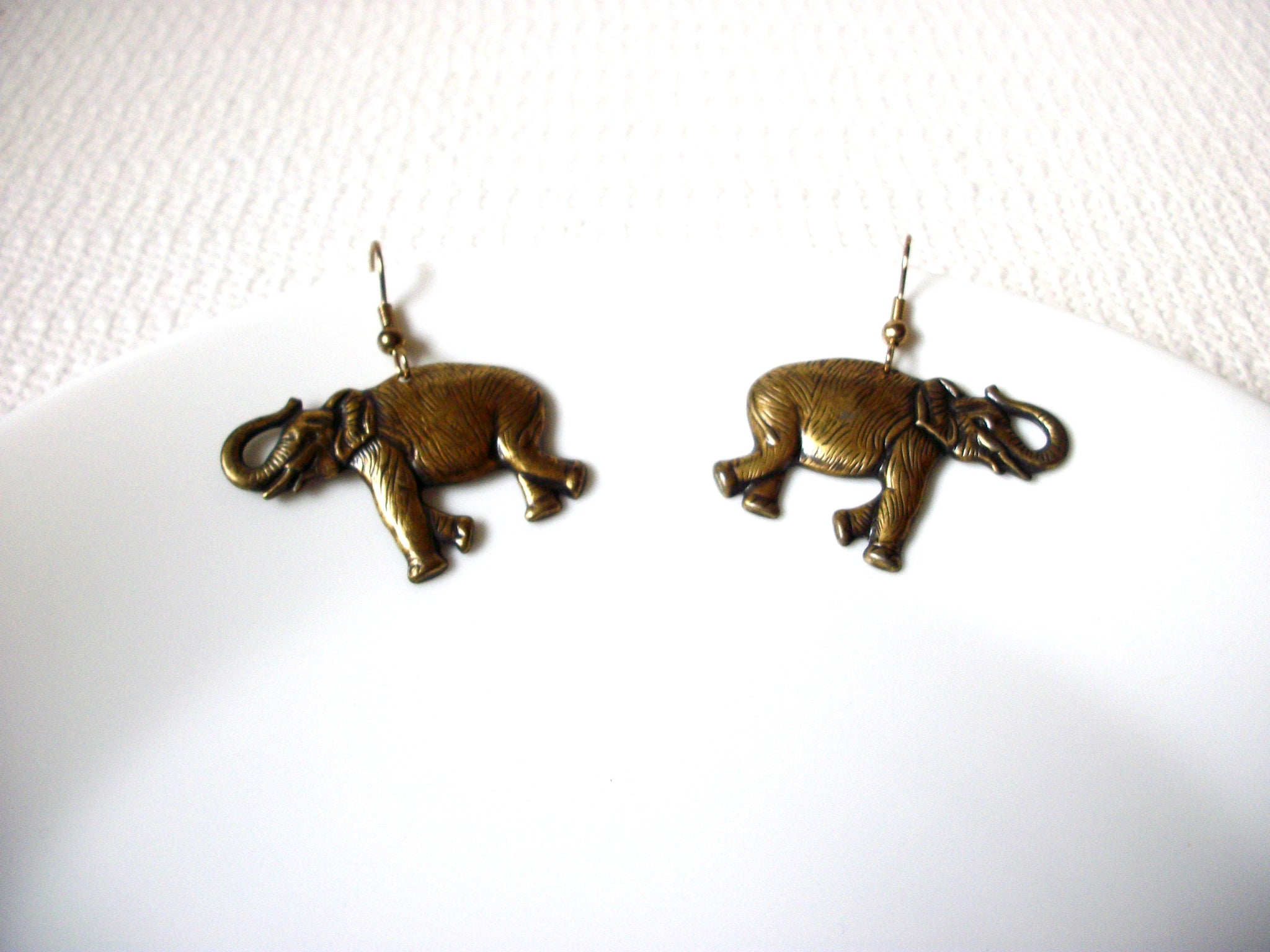 Vintage Oxidized BRASS Elephant Earrings 101920