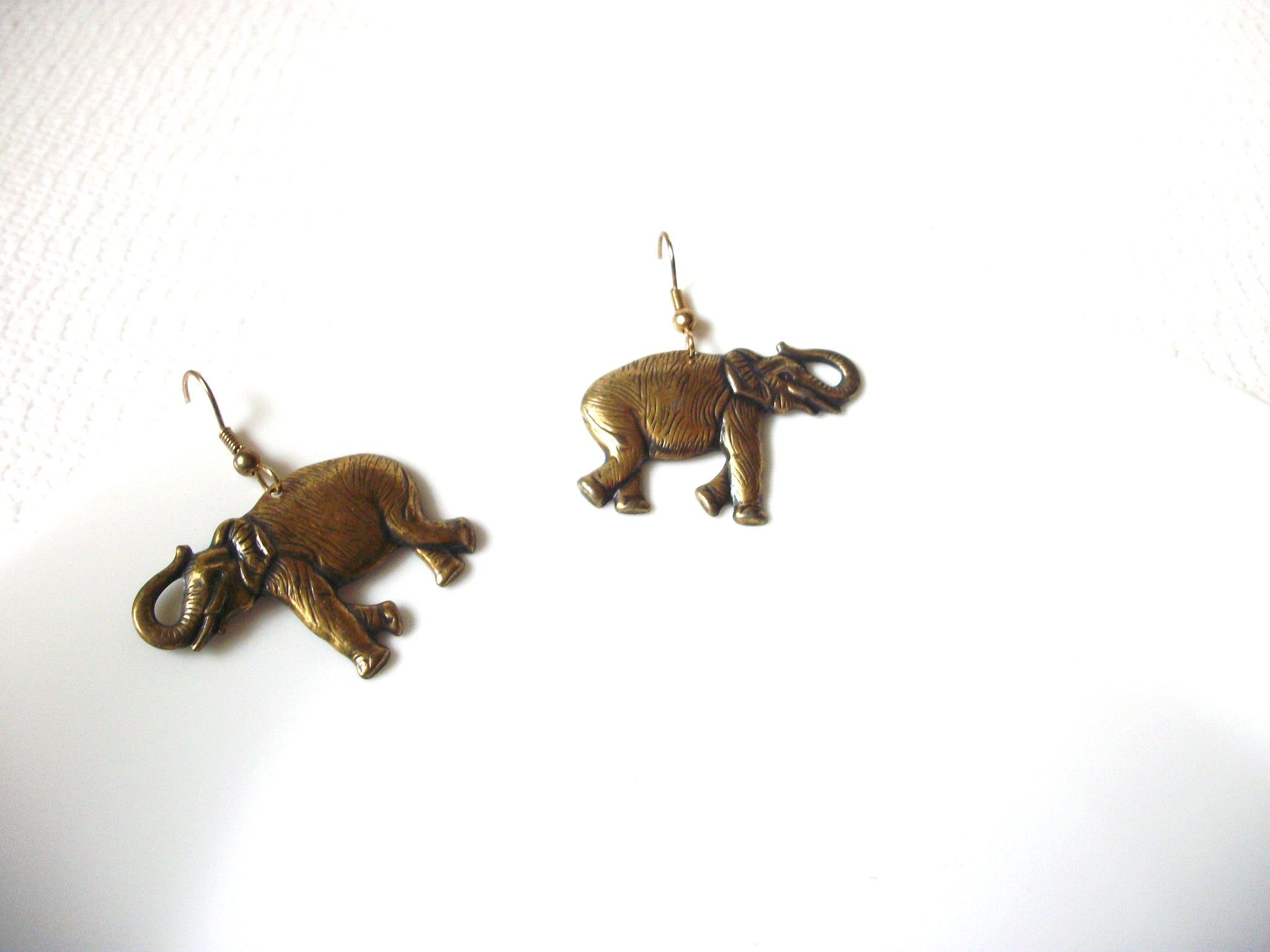 Vintage Oxidized BRASS Elephant Earrings 101920