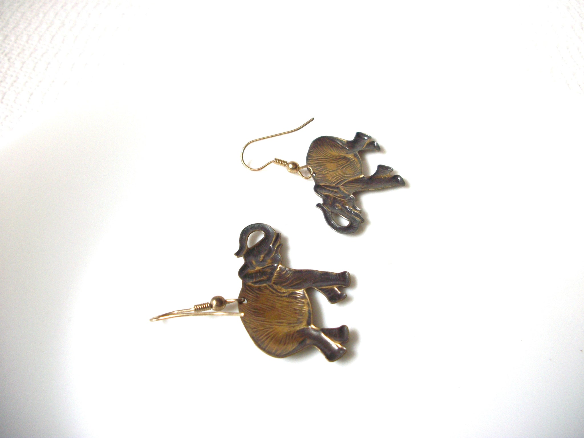 Vintage Oxidized BRASS Elephant Earrings 101920