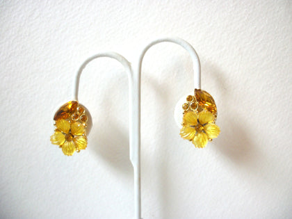 Retro Yellow Glass Flower Earrings 101920