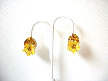 Retro Yellow Glass Flower Earrings 101920