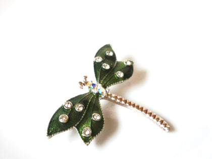 Vintage Rhinestone Dragonfly Brooch Pin 101920