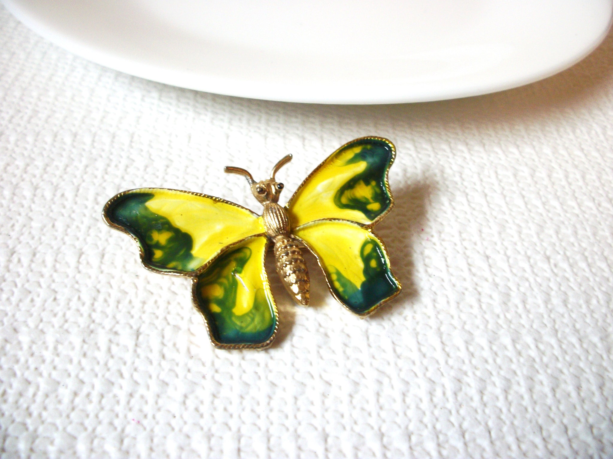 Vintage Yellow Green Butterfly Brooch Pin 102020