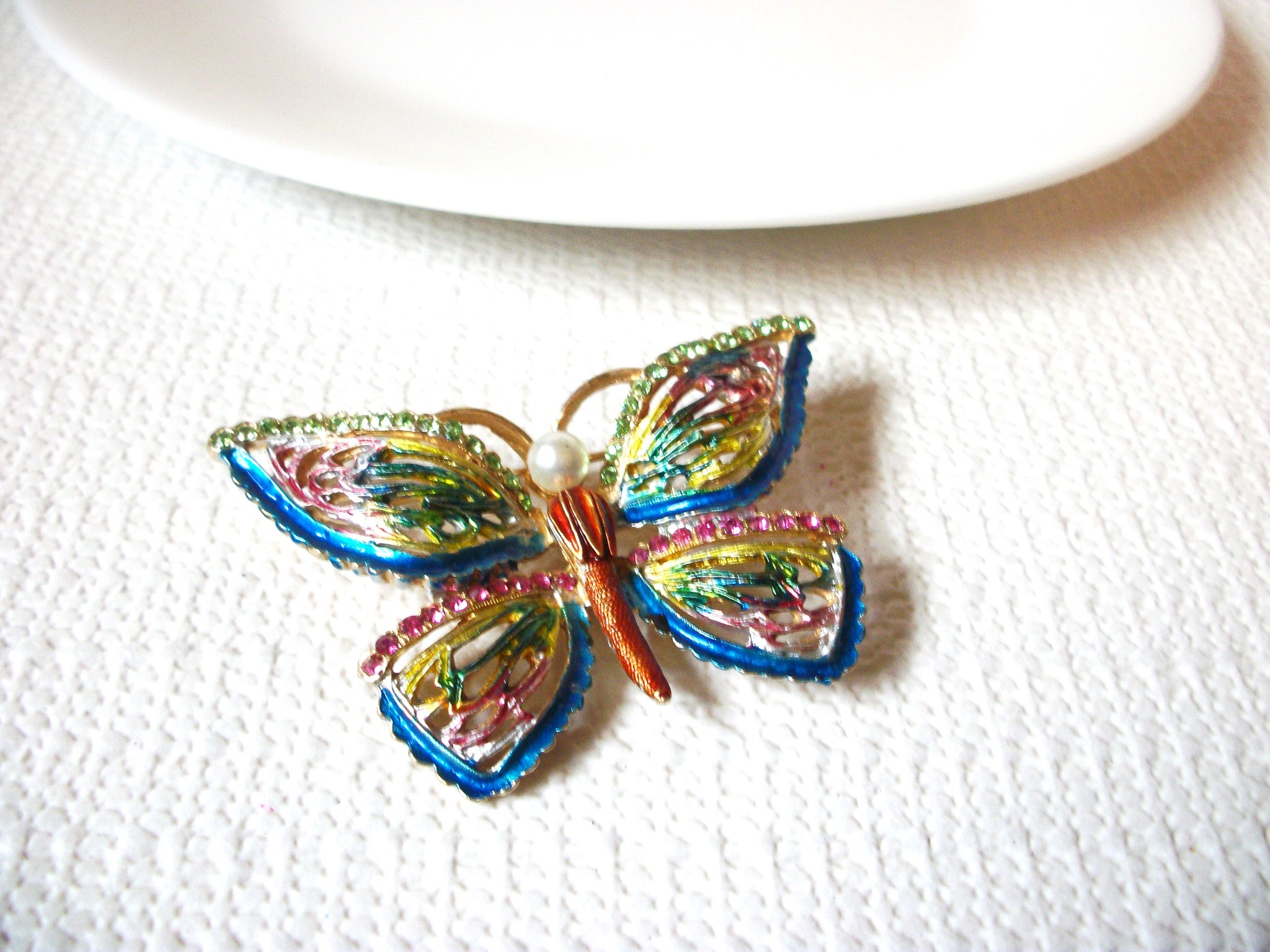 Vintage Rainbow Rhinestone Butterfly Brooch Pin 102020