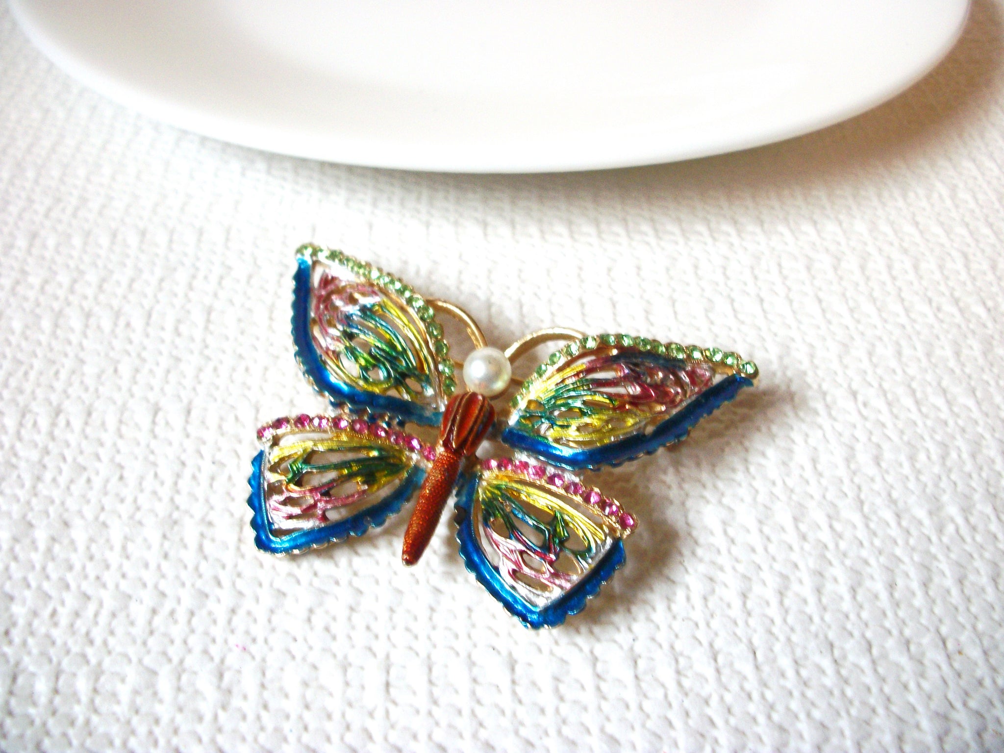 Vintage Rainbow Rhinestone Butterfly Brooch Pin 102020