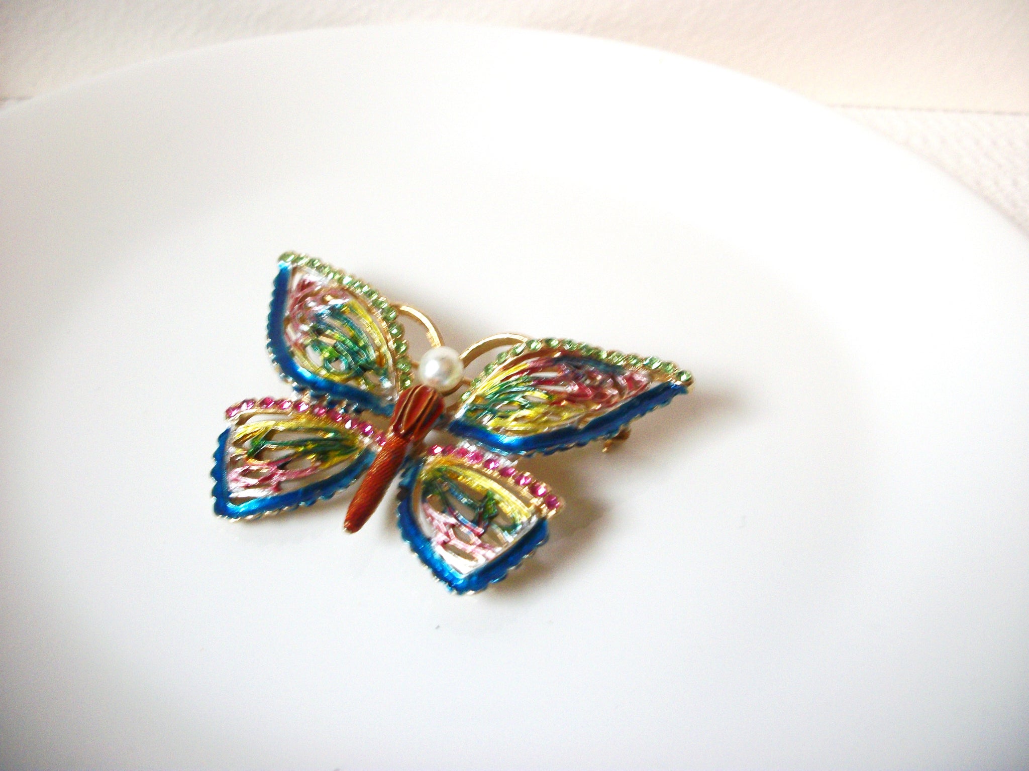 Vintage Rainbow Rhinestone Butterfly Brooch Pin 102020