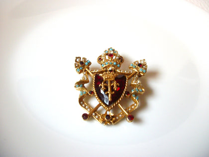 ART Stamped Royal Crest Crown Rhinestone Brooch Pin 101920