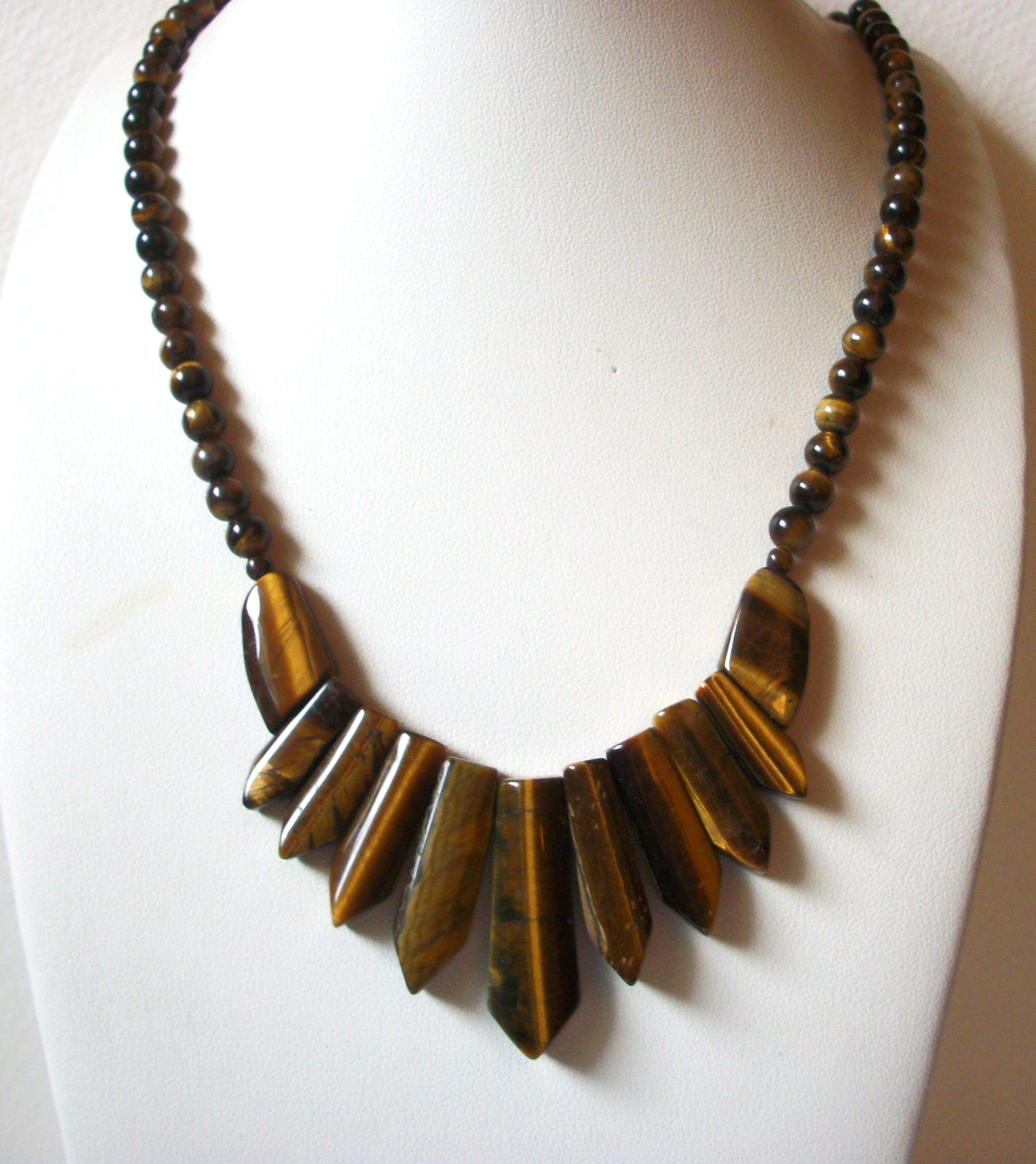 RAW African Hematite Tiger Stone Fan Necklace 71218Z