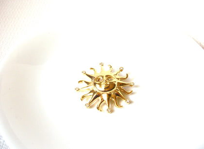 Vintage Kenneth Jay Lane Golden Sun Clear Rhinestone Crystal Eyes Brooch Pin 102020